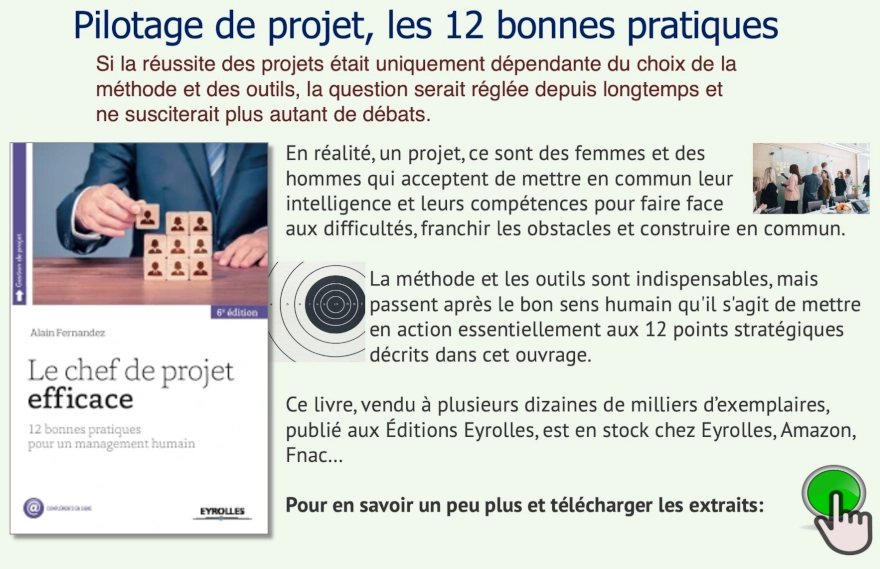 Accès au livre et aux extraits Pilotage de projet, les 12 bonnes pratiques, le livre