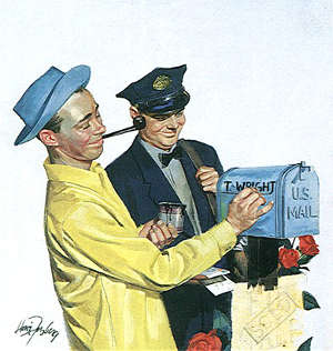 Le mode de courrier push, image vintage du postman